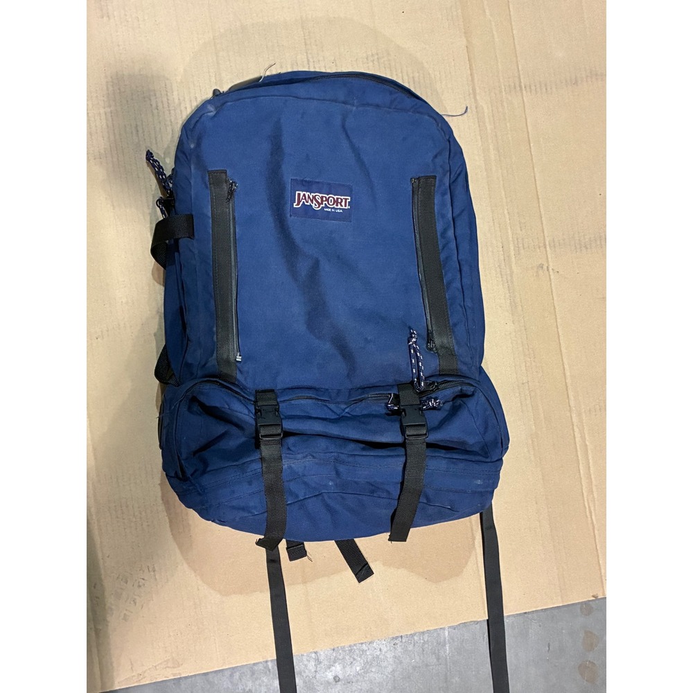 Vintage JanSport Made in USA Navy Blue Hiking Travel Backpack Duffle Bag 10/96